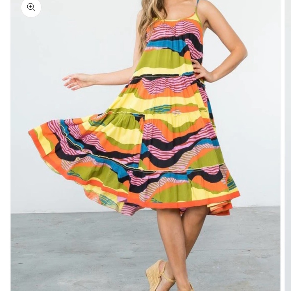 EUC THML Multi Color Abstract Tiered Dress, Size XS